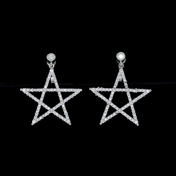 JEWELRY - EARRINGS - CLIP ON - ZIRCON - STAR Е438 - SILVER-WHITE - 1 pair