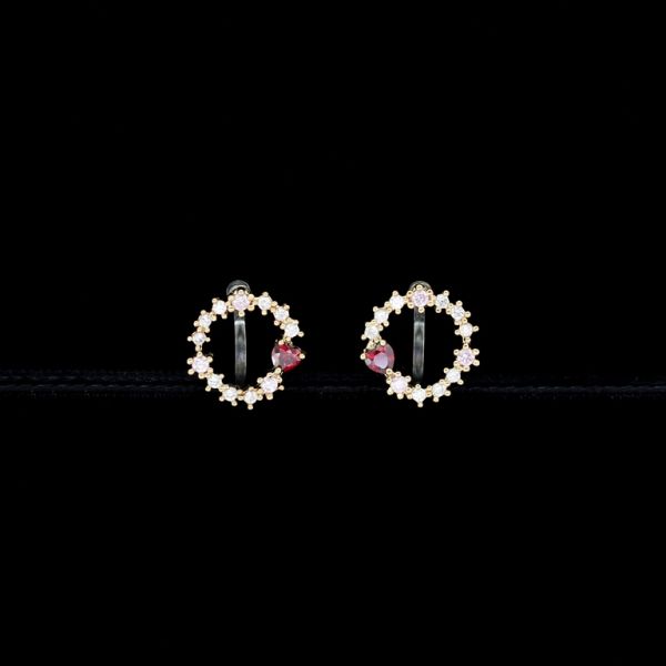 JEWELRY - EARRINGS - CLIP ON - ZIRCON - CIRCLE Е448 - ROSE GOLD-WHITE-BORDEAUX - 1 pair