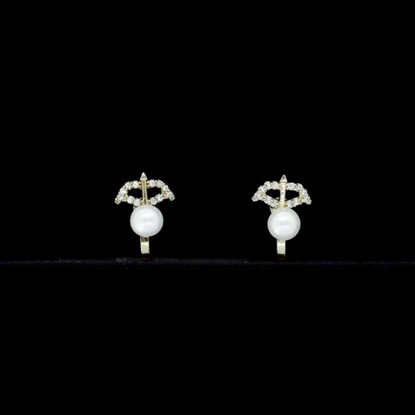 JEWELRY - EARRINGS - CLIP ON - ZIRCON - BOW Е447 - GOLD-WHITE - PACKAGE (3 pairs)