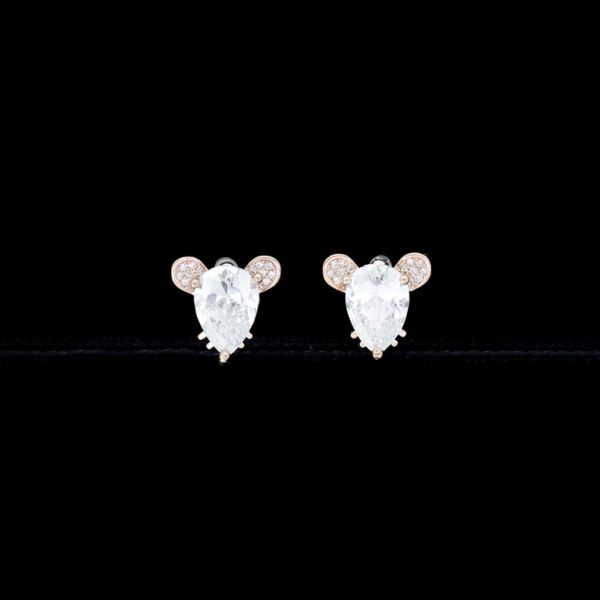 JEWELRY - EARRINGS - CLIP ON - ZIRCON - MOUSE Е450 - ROSE GOLD-WHITE - 1 pair