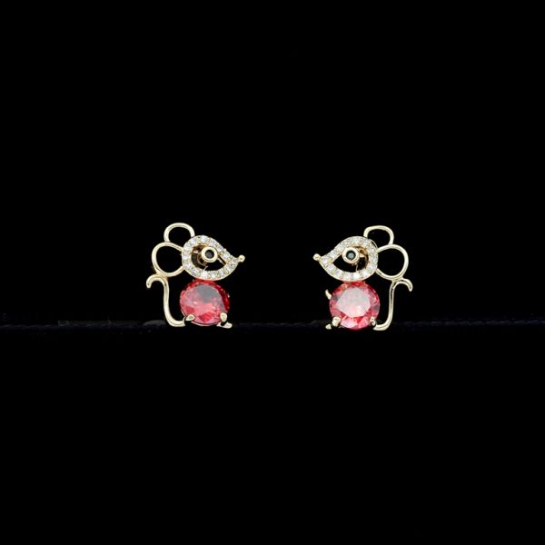 JEWELRY - EARRINGS - CLIP ON - ZIRCON - MOUSE Е458 - GOLD-RED-WHITE - PACKAGE (3 pairs)