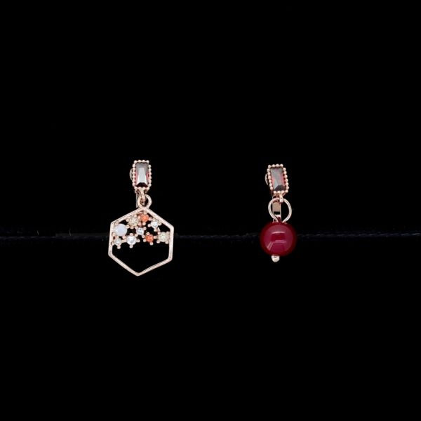 JEWELRY - EARRINGS - CLIP ON - ZIRCON - POLYHEDRON Е456 - ROSE GOLD-WHITE-RED - PACKAGE (3 pairs)