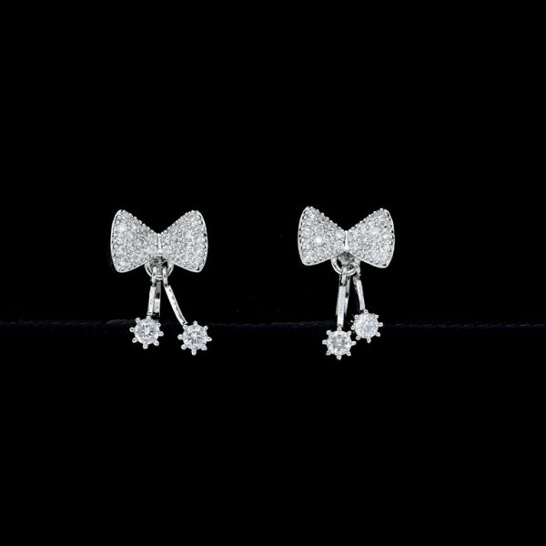 JEWELRY - EARRINGS - CLIP ON - ZIRCON - RIBBON Е436 - SILVER-WHITE - PACKAGE (3 pairs)
