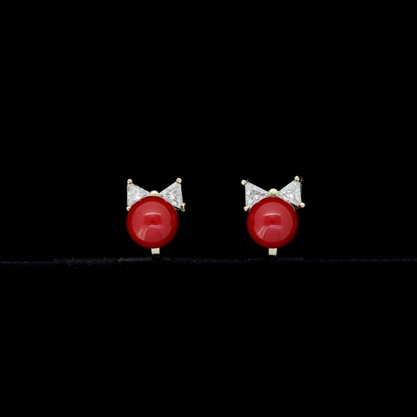 JEWELRY - EARRINGS - CLIP ON - ZIRCON - RIBBON Е460 - GOLD-RED-WHITE - 1 pair