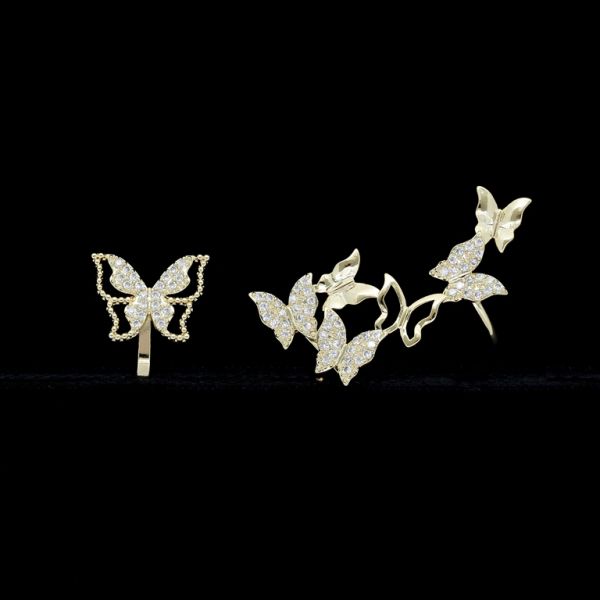 JEWELRY - EARRINGS - CLIP ON - ZIRCON - BUTTERFLIES Е463 - GOLD-WHITE - 1 pair