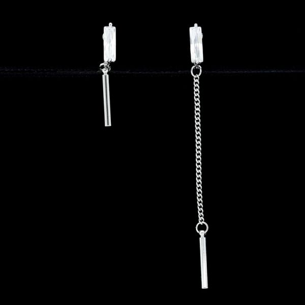 JEWELRY - EARRINGS - CLIP ON - ZIRCON - WAND Е439 - SILVER-WHITE - PACKAGE (3 pairs)