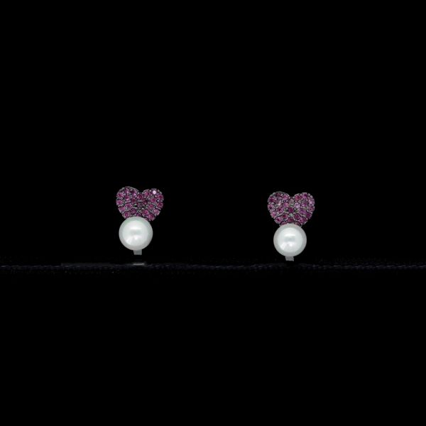 JEWELRY - EARRINGS - CLIP ON - ZIRCON - HEART Е446 - OXIDIZED-CYCLAMEN - PACKAGE (3 pairs)