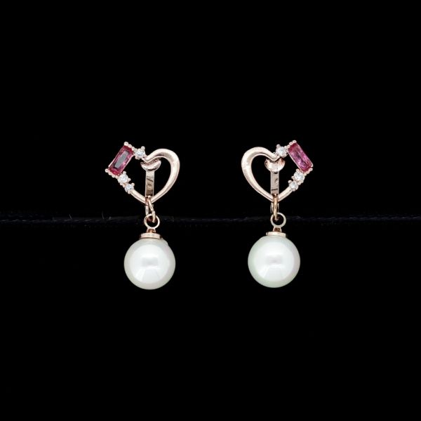 JEWELRY - EARRINGS - CLIP ON - ZIRCON - HEART Е452 - ROSE GOLD-CYCLAMEN (DARK)-WHITE - PACKAGE (3 pairs)