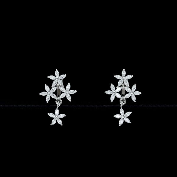 JEWELRY - EARRINGS - CLIP ON - ZIRCON - FLOWERS Е435 - SILVER-WHITE - 1 pair
