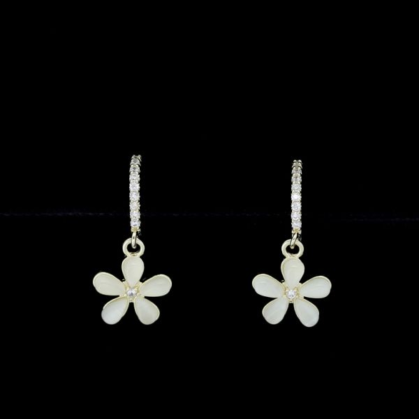 JEWELRY - EARRINGS - CLIP ON - ZIRCON AND CAT'S EYE - RING WITH FLOWER Е465 - GOLD (LIGHT)-WHITE - 1 pair