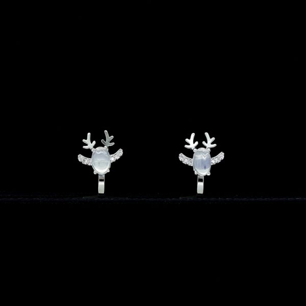 JEWELRY - EARRINGS - CLIP ON - ZIRCON AND MOONSTONE - DEER Е429 - SILVER-WHITE - PACKAGE (3 pairs)