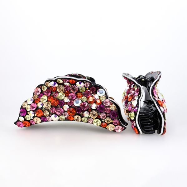 JEWELRY - BRACKET - CLAW HAIR CLIP WITH CRYSTALS SH052 - 12.5x4.5x4.4cm MIX COLORS 04 - PACKAGE 2pcs.