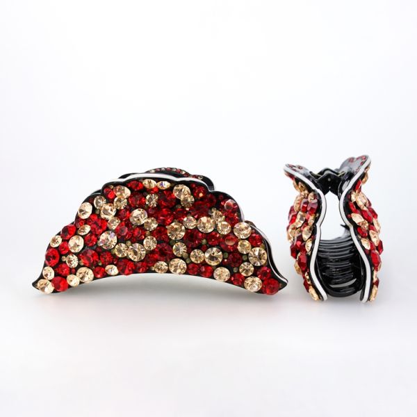 JEWELRY - BRACKET - CLAW HAIR CLIP WITH CRYSTALS SH052 - 12.5x4.5x4.4cm RED-BEIGE - 1pc.