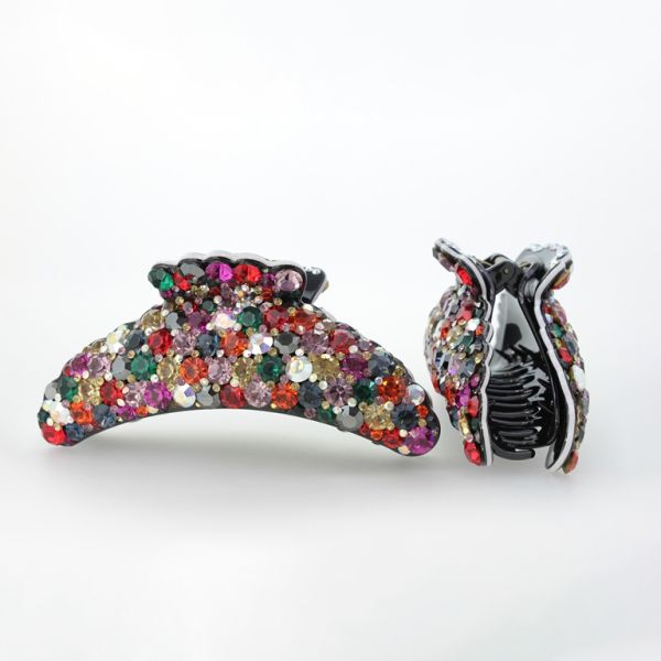 JEWELRY - BRACKET - CLAW HAIR CLIP WITH CRYSTALS SH053 - 12.5x4.6x4.7cm MIX COLORS 02 - PACKAGE 2pcs.