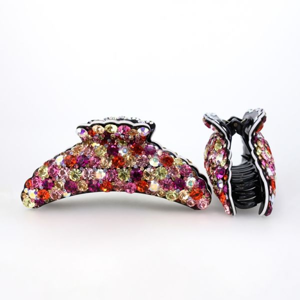 JEWELRY - BRACKET - CLAW HAIR CLIP WITH CRYSTALS SH053 - 12.5x4.6x4.7cm MIX COLORS 04 - PACKAGE 2pcs.
