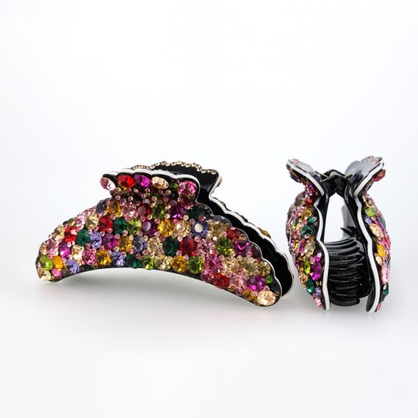 JEWELRY - BRACKET - CLAW HAIR CLIP WITH CRYSTALS SH053 - 12.5x4.6x4.7cm MIX COLORS 05 - PACKAGE 2pcs.
