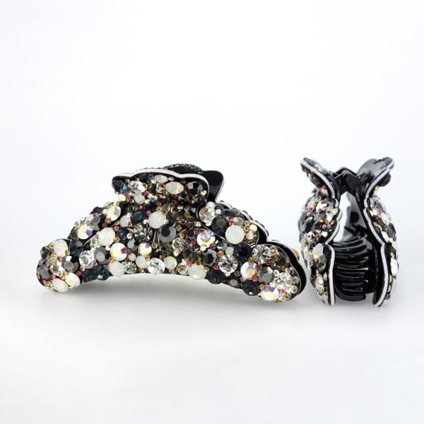 JEWELRY - BRACKET - CLAW HAIR CLIP WITH CRYSTALS SH054 - 12.5x4.6x4.6cm BLACK-WHITE - PACKAGE 2pcs.
