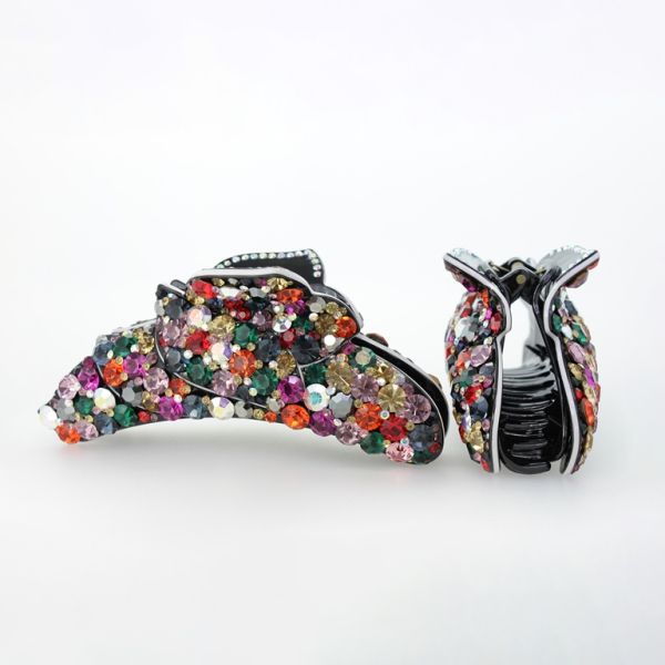 JEWELRY - BRACKET - CLAW HAIR CLIP WITH CRYSTALS SH055 - 13.0x4.5x4.7cm MIX COLORS 02 - PACKAGE 2pcs.