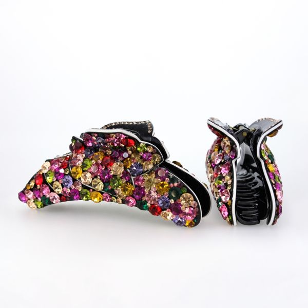 JEWELRY - BRACKET - CLAW HAIR CLIP WITH CRYSTALS SH055 - 13.0x4.5x4.7cm MIX COLORS 05 - PACKAGE 2pcs.