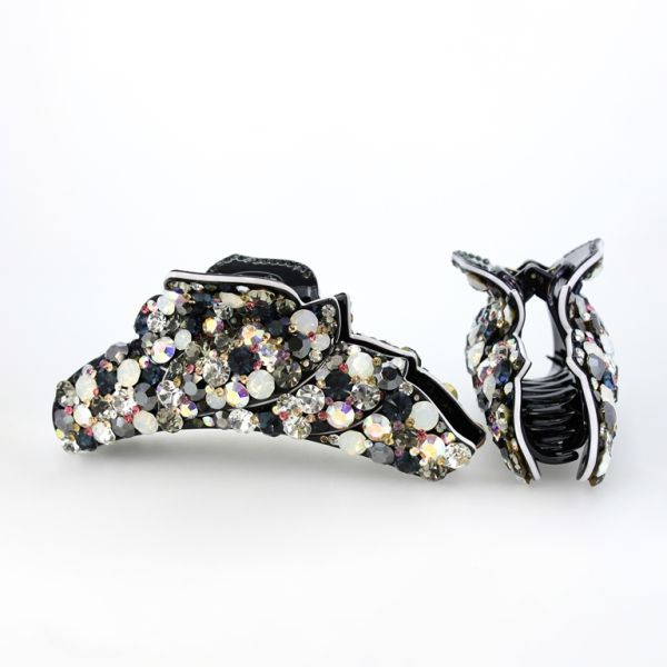 JEWELRY - BRACKET - CLAW HAIR CLIP WITH CRYSTALS SH055 - 13.0x4.5x4.7cm BLACK-WHITE - PACKAGE 2pcs.