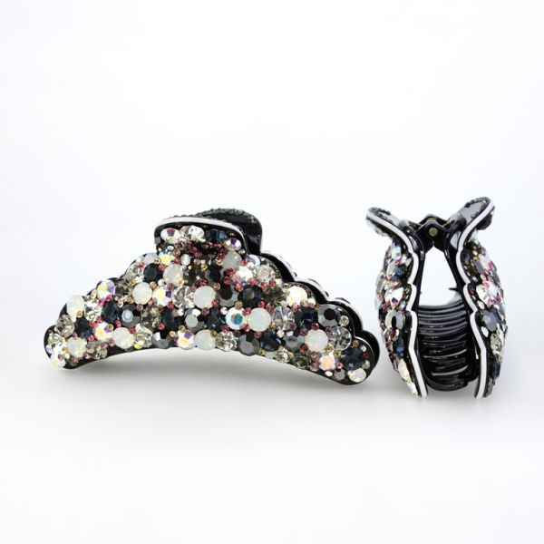 JEWELRY - BRACKET - CLAW HAIR CLIP WITH CRYSTALS SH058 - 12.5x4.0x4.4cm BLACK-WHITE - 1pc.
