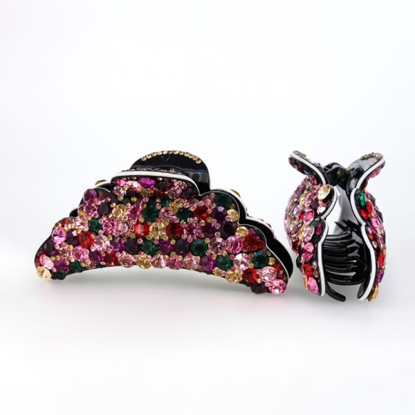 JEWELRY - BRACKET - CLAW HAIR CLIP WITH CRYSTALS SH063 - 12.5x4.7x4.7cm MIX COLORS 05 - PACKAGE 2pcs.