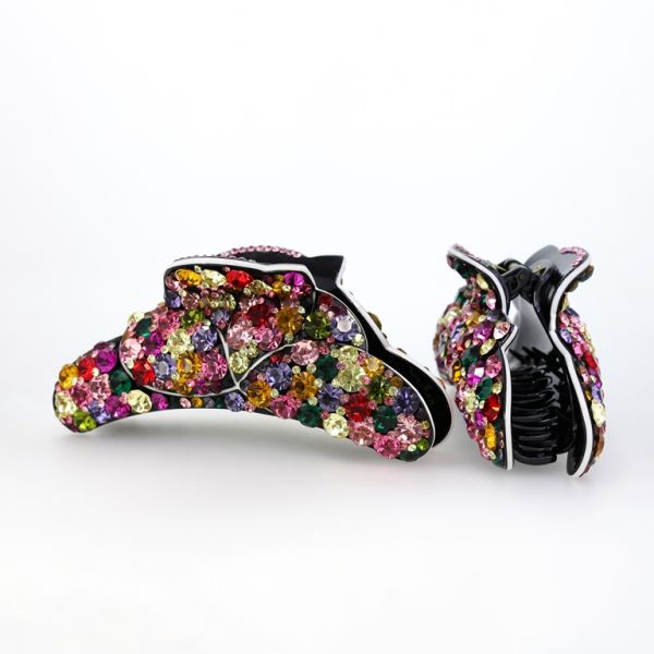 JEWELRY - BRACKET - CLAW HAIR CLIP WITH CRYSTALS SH065 - 12.5x4.5x4.6cm MIX COLORS 06 - PACKAGE 2pcs.