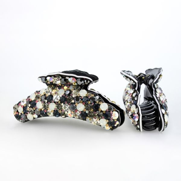 JEWELRY - BRACKET - CLAW HAIR CLIP WITH CRYSTALS SH066 - 12.5x4.6x4.7cm BLACK-WHITE - PACKAGE 2pcs.