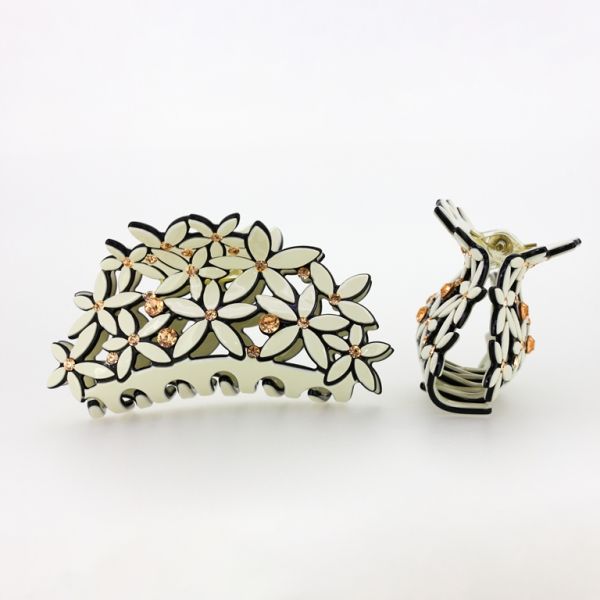 JEWELRY - BRACKET - CLAW HAIR CLIP WITH CRYSTALS SH070 - 8.5x4.0x3.6cm ECRU - PACKAGE 2pcs.