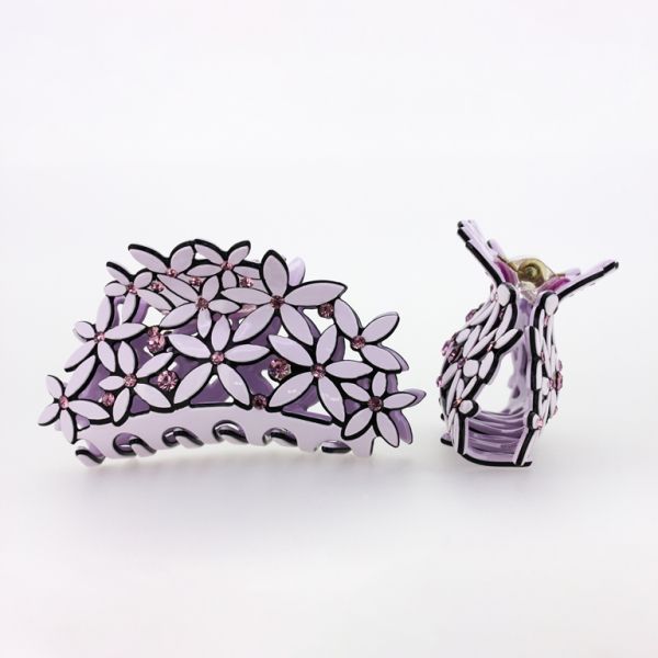 JEWELRY - BRACKET - CLAW HAIR CLIP WITH CRYSTALS SH070 - 8.5x4.0x3.6cm PURPLE (LIGHT) - PACKAGE 2pcs.