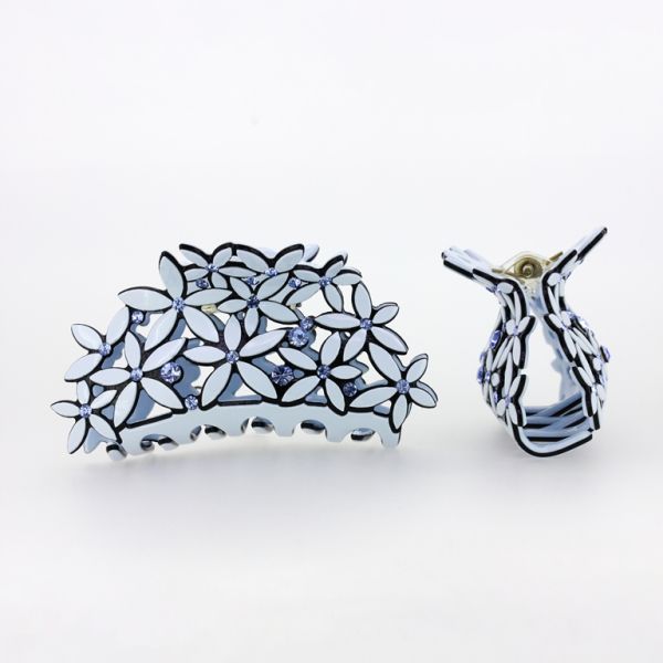 JEWELRY - BRACKET - CLAW HAIR CLIP WITH CRYSTALS SH070 - 8.5x4.0x3.6cm BLUE (LIGHT) - PACKAGE 2pcs.