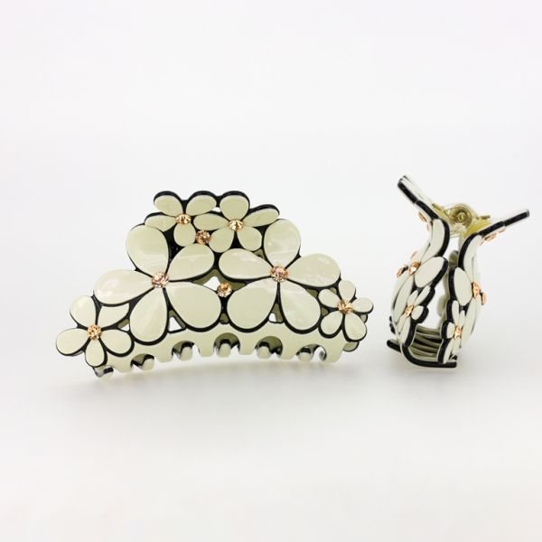 БИЖУТЕРИЯ - ШНОЛА - ЩИПКА ЗА КОСА С КРИСТАЛИ SH071 - 8.7х4.2х3.6см ЕКРЮ - 1 бр.