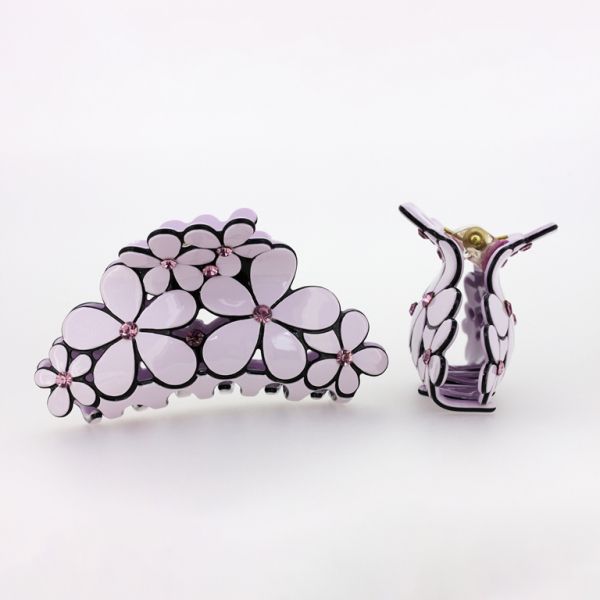 JEWELRY - BRACKET - CLAW HAIR CLIP WITH CRYSTALS SH071 - 8.7x4.2x3.6cm PURPLE (LIGHT) - PACKAGE 2pcs.