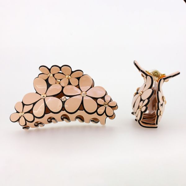 JEWELRY - BRACKET - CLAW HAIR CLIP WITH CRYSTALS SH071 - 8.7x4.2x3.6cm PEACH - PACKAGE 2pcs.