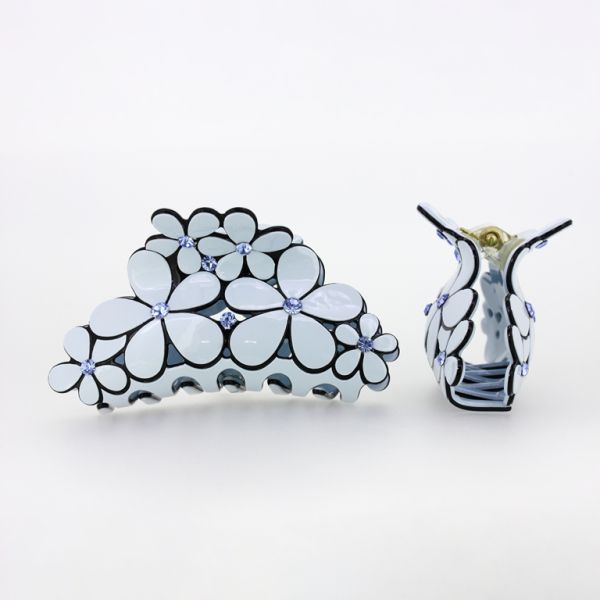 JEWELRY - BRACKET - CLAW HAIR CLIP WITH CRYSTALS SH071 - 8.7x4.2x3.6cm BLUE (LIGHT) - PACKAGE 2pcs.