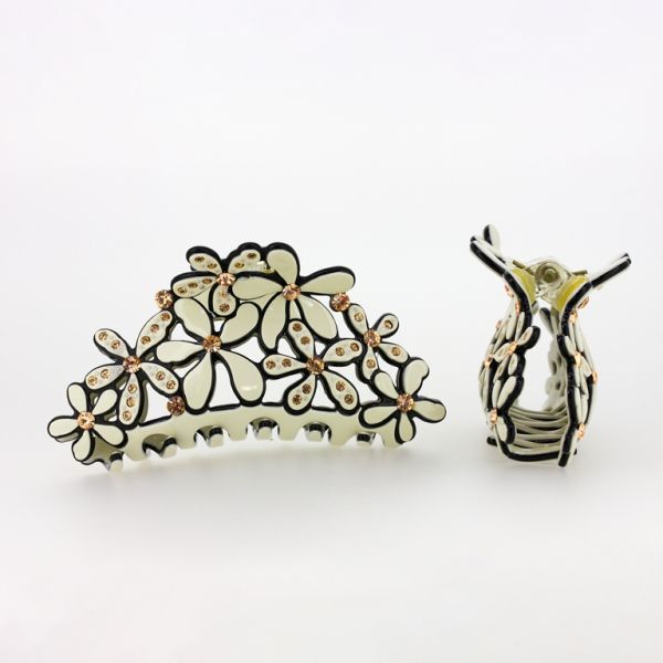 БИЖУТЕРИЯ - ШНОЛА - ЩИПКА ЗА КОСА С КРИСТАЛИ SH072 - 8.5х3.8х3.5см ЕКРЮ - 1 бр.