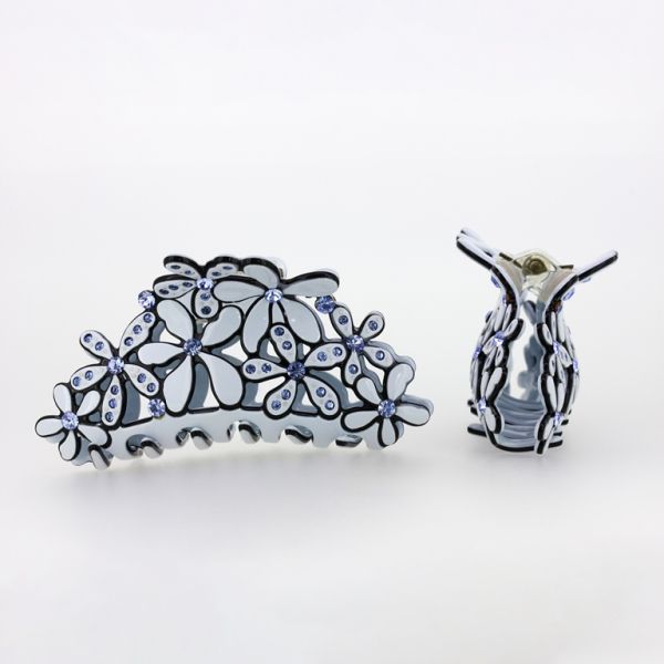 БИЖУТЕРИЯ - ШНОЛА - ЩИПКА ЗА КОСА С КРИСТАЛИ SH072 - 8.5х3.8х3.5см СИНЬО СВ. - 1 бр.