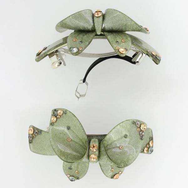 JEWELRY - HAIR BRACKET WITH CRYSTALS SH068 - 8.5x4.6x2.7cm GREEN (LIGHT) - PACKAGE 2pcs.