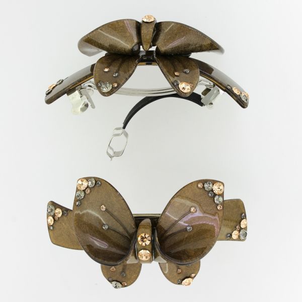 JEWELRY - HAIR BRACKET WITH CRYSTALS SH068 - 8.5x4.6x2.7cm BROWN - PACKAGE 2pcs.