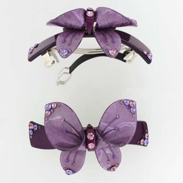 JEWELRY - HAIR BRACKET WITH CRYSTALS SH068 - 8.5x4.6x2.7cm PURPLE (DARK) - PACKAGE 2pcs.