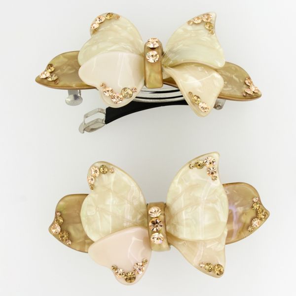 JEWELRY - HAIR BRACKET WITH CRYSTALS SH069 - 10x5.5x3.5cm ECRU - PACKAGE 2pcs.