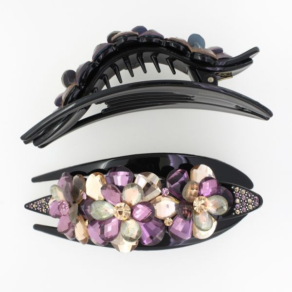 БИЖУТЕРИЯ - ШНОЛА ЩЪРКЕЛ 02 - ЩИПКА ЗА КОСА С КРИСТАЛИ SH040 - 13.0х5.2х3.5см ЧЕРНО-ЛИЛАВО-БЕЖОВО - 1 бр.