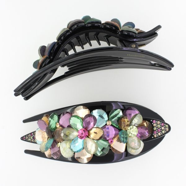 БИЖУТЕРИЯ - ШНОЛА ЩЪРКЕЛ 02 - ЩИПКА ЗА КОСА С КРИСТАЛИ SH040 - 13.0х5.2х3.5см ЧЕРНО-МИКС - 1 бр.