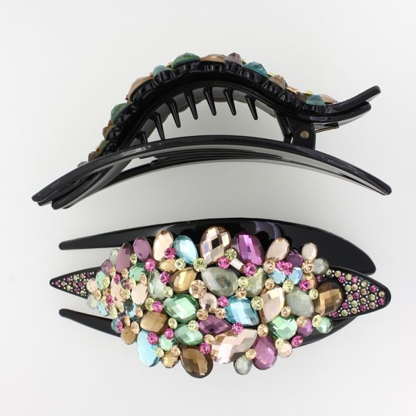 БИЖУТЕРИЯ - ШНОЛА ЩЪРКЕЛ 02 - ЩИПКА ЗА КОСА С КРИСТАЛИ SH041 - 13.0х5.2х3.5см ЧЕРНО-МИКС - ПАКЕТ 2 бр.