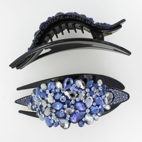 БИЖУТЕРИЯ - ШНОЛА ЩЪРКЕЛ 02 - ЩИПКА ЗА КОСА С КРИСТАЛИ SH041 - 13.0х5.2х3.5см ЧЕРНО-СИНЬО-СИВО - 1 бр.