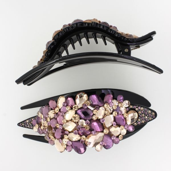 БИЖУТЕРИЯ - ШНОЛА ЩЪРКЕЛ 02 - ЩИПКА ЗА КОСА С КРИСТАЛИ SH041 - 13.0х5.2х3.5см ЧЕРНО-ЧЕРНО-ЛИЛАВО-БЕЖОВО - ПАКЕТ 2 бр.