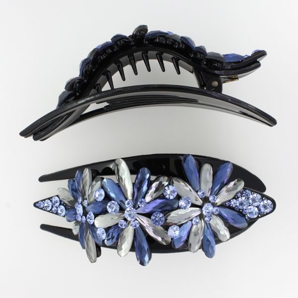 БИЖУТЕРИЯ - ШНОЛА ЩЪРКЕЛ 02 - ЩИПКА ЗА КОСА С КРИСТАЛИ SH042 - 13.0х5.2х3.5см ЧЕРНО-СИНЬО-СИВО - 1 бр.