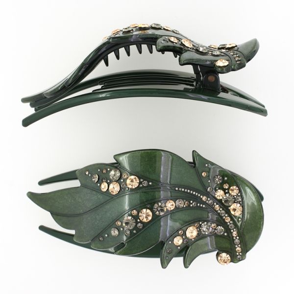 БИЖУТЕРИЯ - ШНОЛА ЩЪРКЕЛ 02 - ЩИПКА ЗА КОСА С КРИСТАЛИ SH043 - 11.5х5.0х2.7см ЗЕЛЕНО Т. - ПАКЕТ 2 бр.