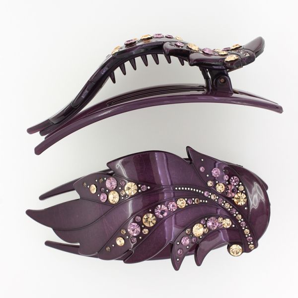 БИЖУТЕРИЯ - ШНОЛА ЩЪРКЕЛ 02 - ЩИПКА ЗА КОСА С КРИСТАЛИ SH043 - 11.5х5.0х2.7см ЛИЛАВО Т. - ПАКЕТ 2 бр.