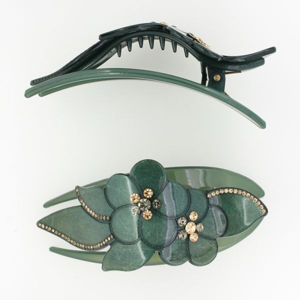 БИЖУТЕРИЯ - ШНОЛА ЩЪРКЕЛ 02 - ЩИПКА ЗА КОСА С КРИСТАЛИ SH044 - 11.5х5.0х2.7см ЗЕЛЕНО Т. - 1 бр.